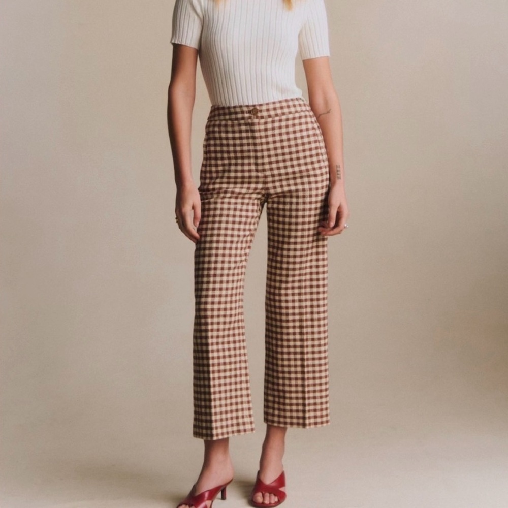 Sezane Martin Crop Trousers Brown Gingham
